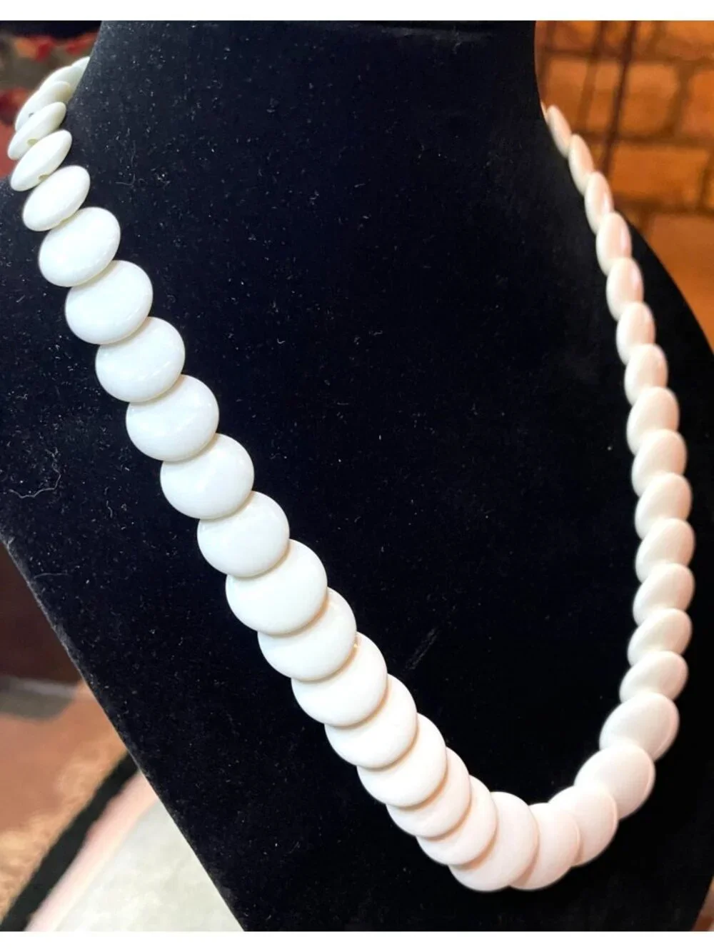 Vintage Trifari Graduated White Disc Bead Necklace MCM